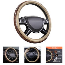 Wood Grain Steering Wheel Cover 14.5-15 Inch Microfiber Leather Anti-Slip Veins