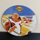 VINTAGE SUNOCO CAR RIDE GASOLINE OIL PORCELAIN SIGN