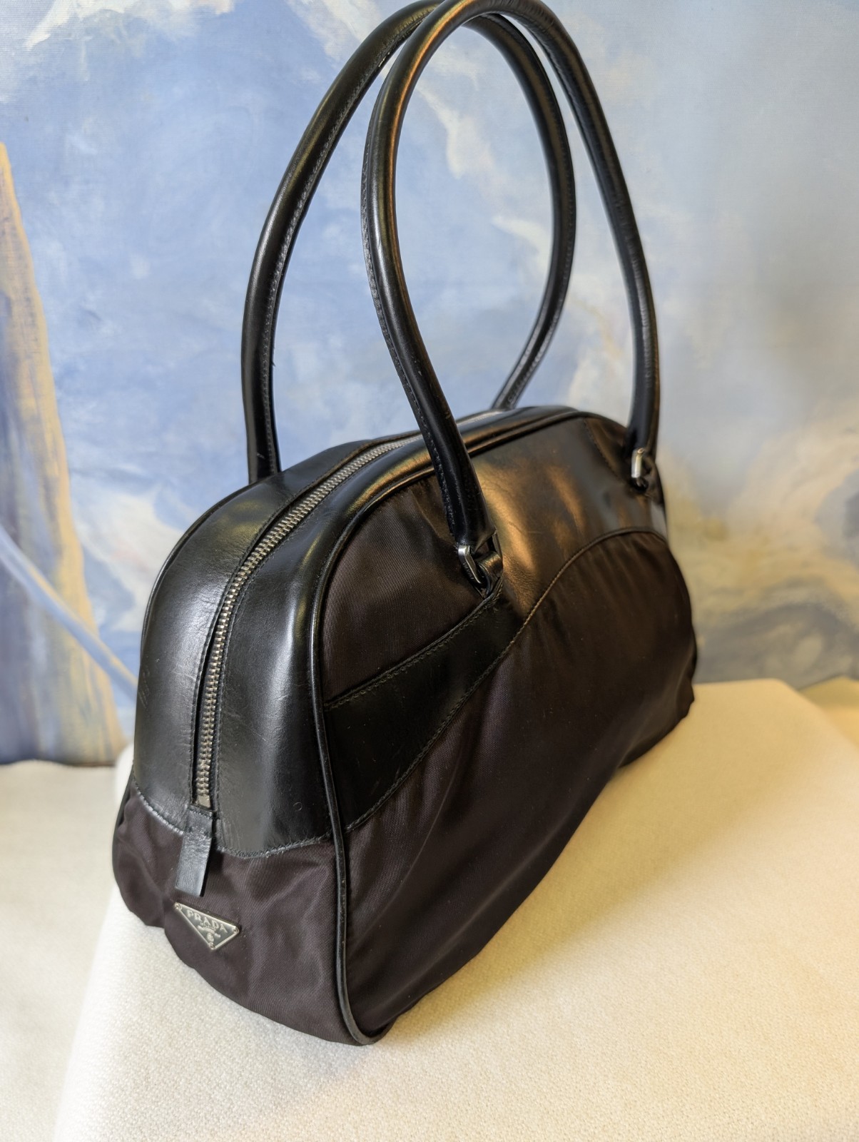 Prada Black Bowling Bag Leather & Nylon