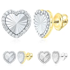 0.33CTW Natural Diamond 10K Gold Heart Halo Stud Earrings – Two-Tone Screw Back