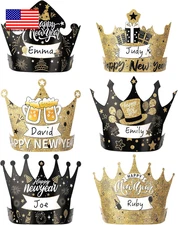 Happy New Year Hats, 12 Pcs Paper Crowns New Years Eve Hats 6 Styles Adjustable 