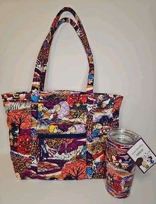 Vera Bradley Fall For Peanuts Snoopy Charlie Brown Small Tote With Tumbler RARE