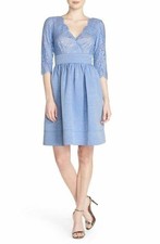 Eliza J Lace & Faille Dress Petite Sz 6P Blue