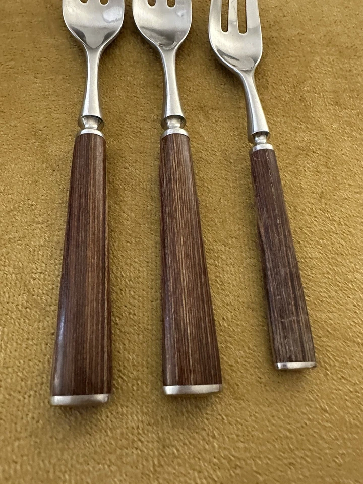 2 Dinner 1 Salad Fork Dansk Anvil Wood Accent  Jens Quistgaard Teak Stainless - Image 3 of 4