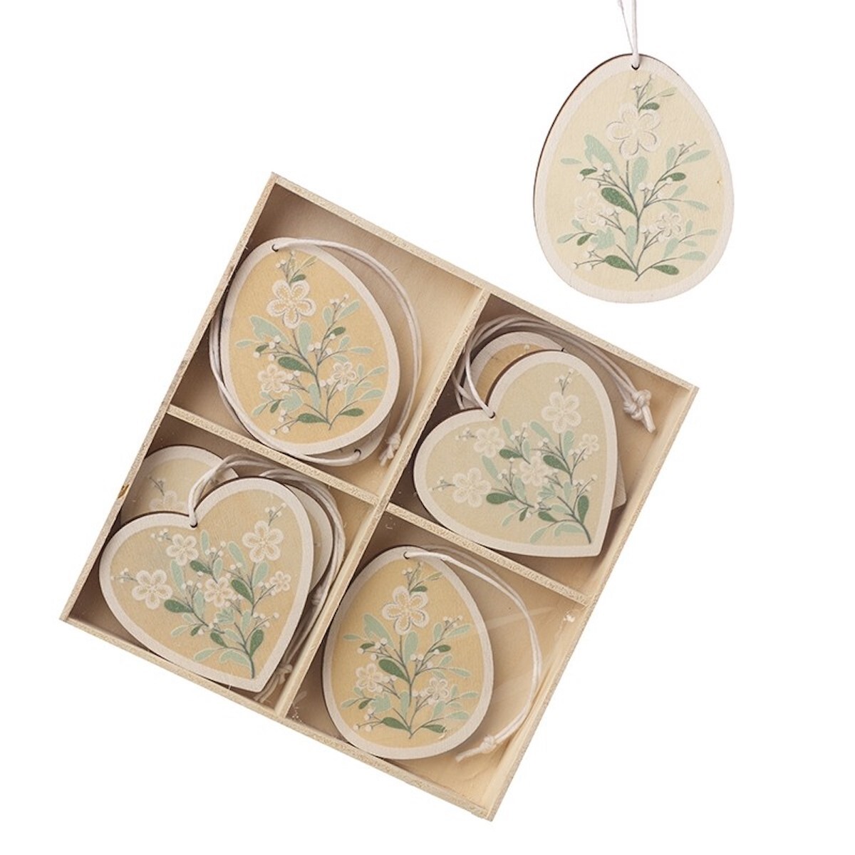 Heaven Sends Set of 8 Hanging Floral Heart and Egg Rustic Easter Decorations