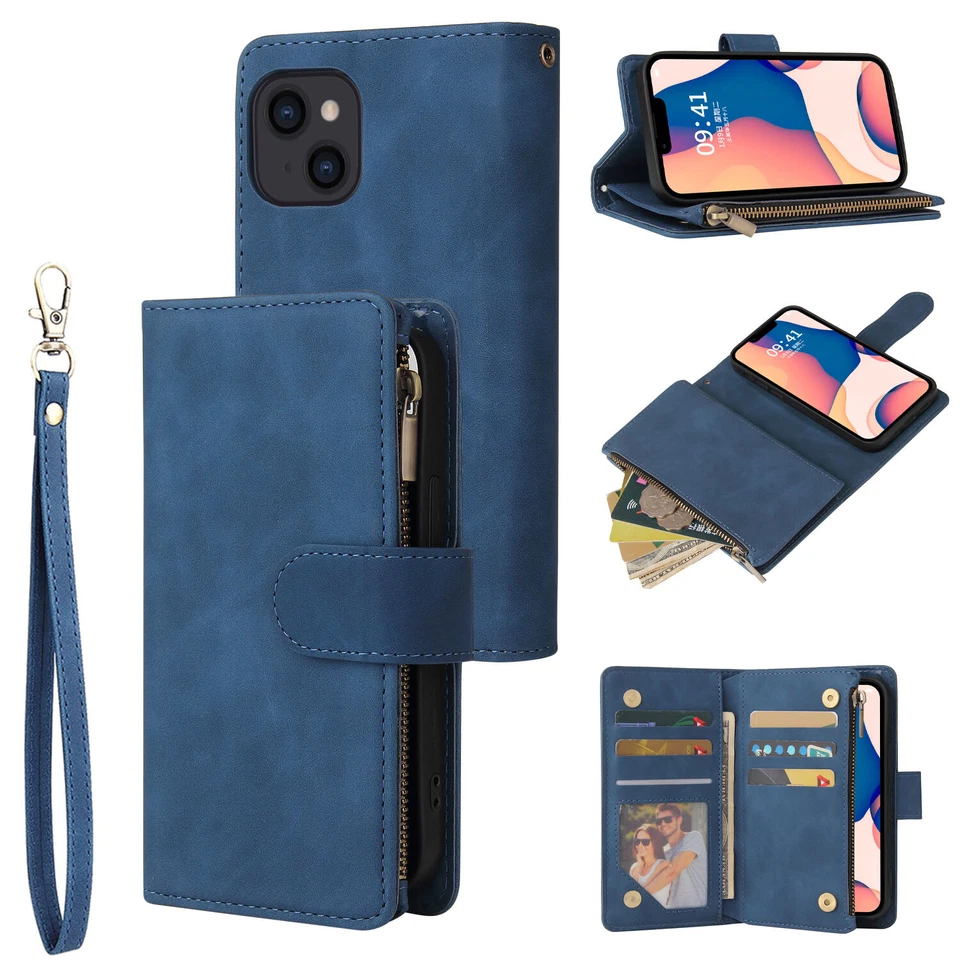 Zip Wallet Case Leather Flip Phone Cover For iPhone 15 12 14 Pro Max 8 7 16 Plus - Image 2 of 4