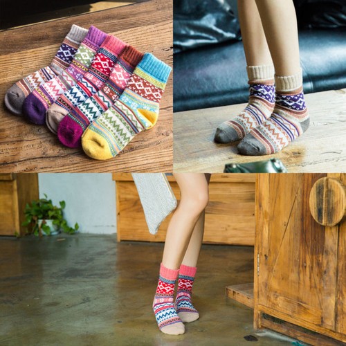 Comfortable Women Winter Socks Christmas Wool Blend Sock Cute Boho Cotton Men - Picture 6 of 32