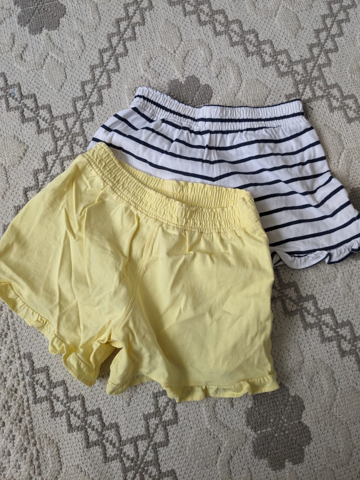 Lot of 2 NEXT Girls’ Shorts – Yellow Ruffle & Navy Stripe – Size 4-5Y