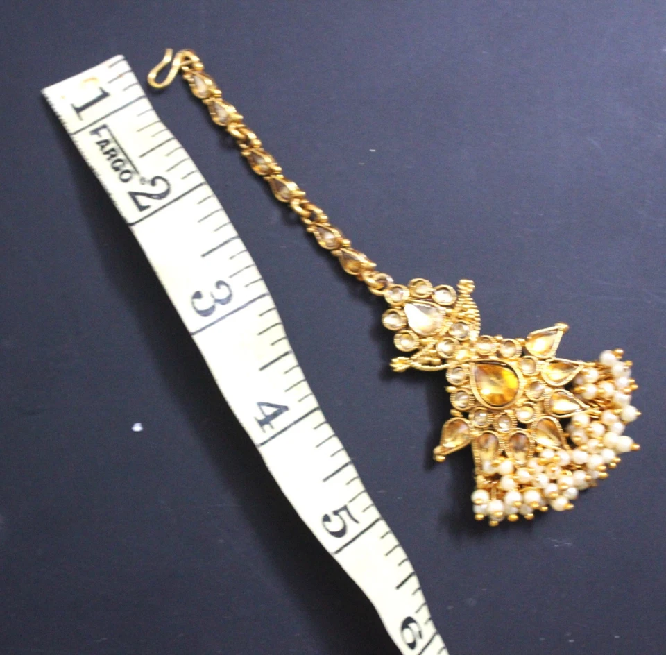 Conjunto de joyas étnicas para el cabello enchapado en oro regalo joyería tradicional Maang Tikka para mujeres Foto 4 de 4