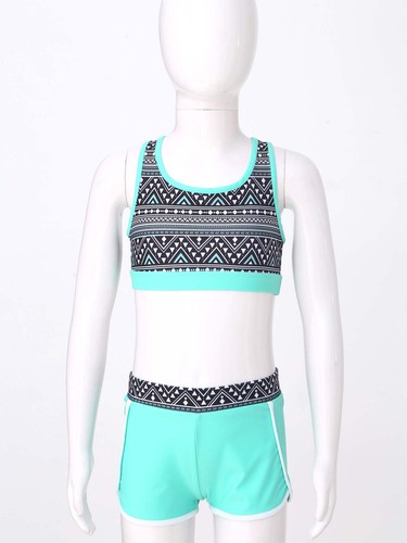 UK Kids Girls 2Pcs Swimsuit Crop Top with Swim Shorts Tankini Set Tracksuit - Picture 29 of 62