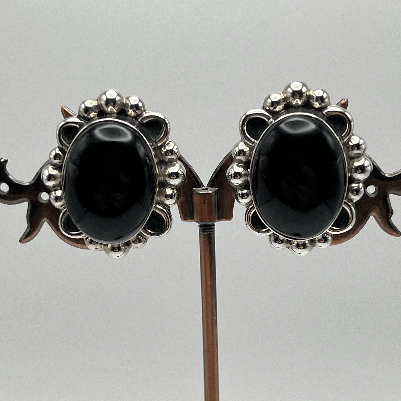 Solid Sterling Silver Onyx Earrings - image 1