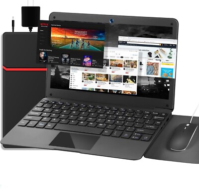 10.1'' Laptop Computer Quad Core Android 12.0 Mini Netbook Webcam Bag Mouse Pad