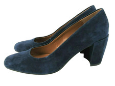 H Halston Whitney Size 7.5 M Suede Pumps Royal Navy Blue Block Heels Shoes Pumps