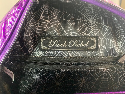 Rock Rebel Mini Backpack Purple Glitter Bat Quilted Patent Faux Leather Goth - Picture 6 of 8