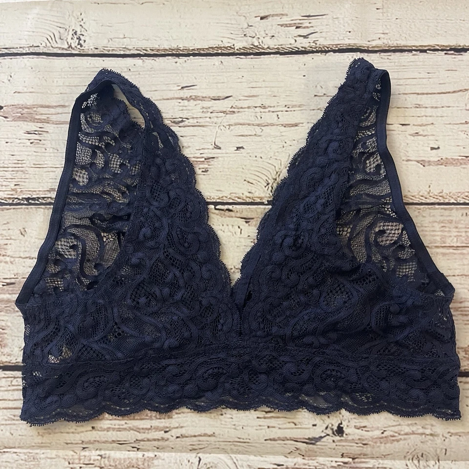 Lily of France Sheer Navy Blue Floral Lace Plunge Bralette Size XL Women’s - Image 4 of 4
