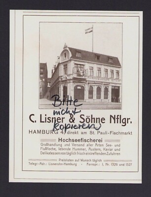 HAMBURG, Werbung 1910, C. Lisner & Söhne Nachf. Hochseefischerei