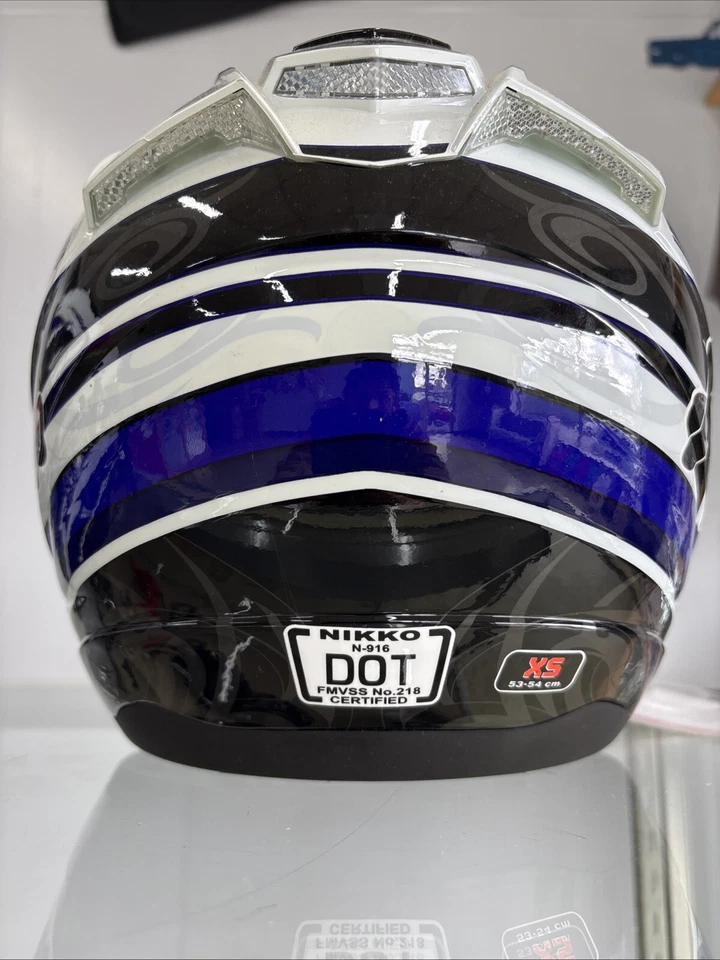 Nikko N-916 белый/синий полное лицо маска мотоциклетный шлем взрослый размер XS новый - Изображение 3 из 3