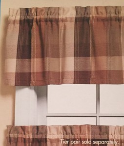 Brighton Plaid Brown 36 Inch Tier Set Or Valance Kitchen Curtains
