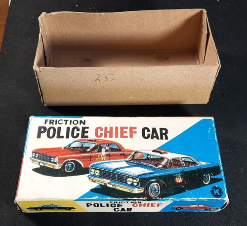 50's Vintage "K" Japan Tin Friction Police Car w/ Original Box Nice! Works! - Picture 8 of 13