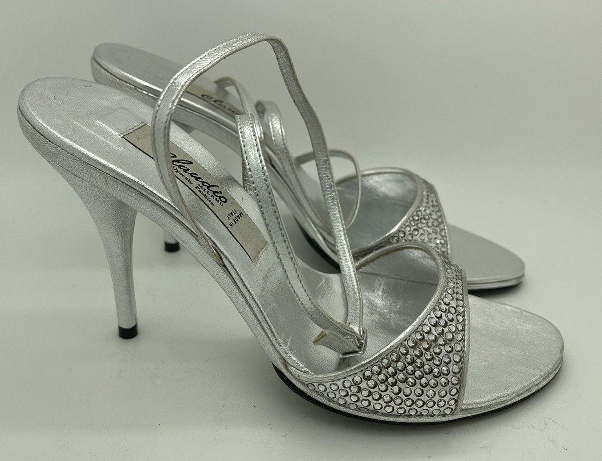 Claudio Milano Leather Sandal Silver Crystal Size 35 Italy $420 - Main Image
