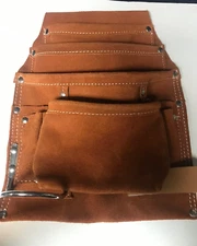 Suede Leather 6-Pocket Nail & Tool Pouch For Belt & Easy Tool Access -10X12 Size