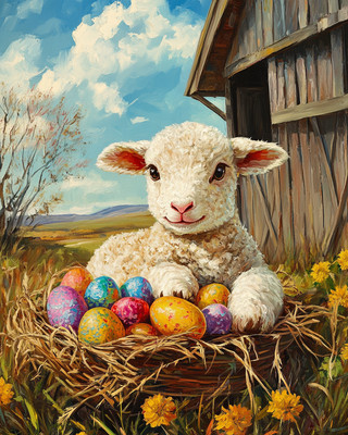 Paint By Number Lamb and Easter Eggs Kit