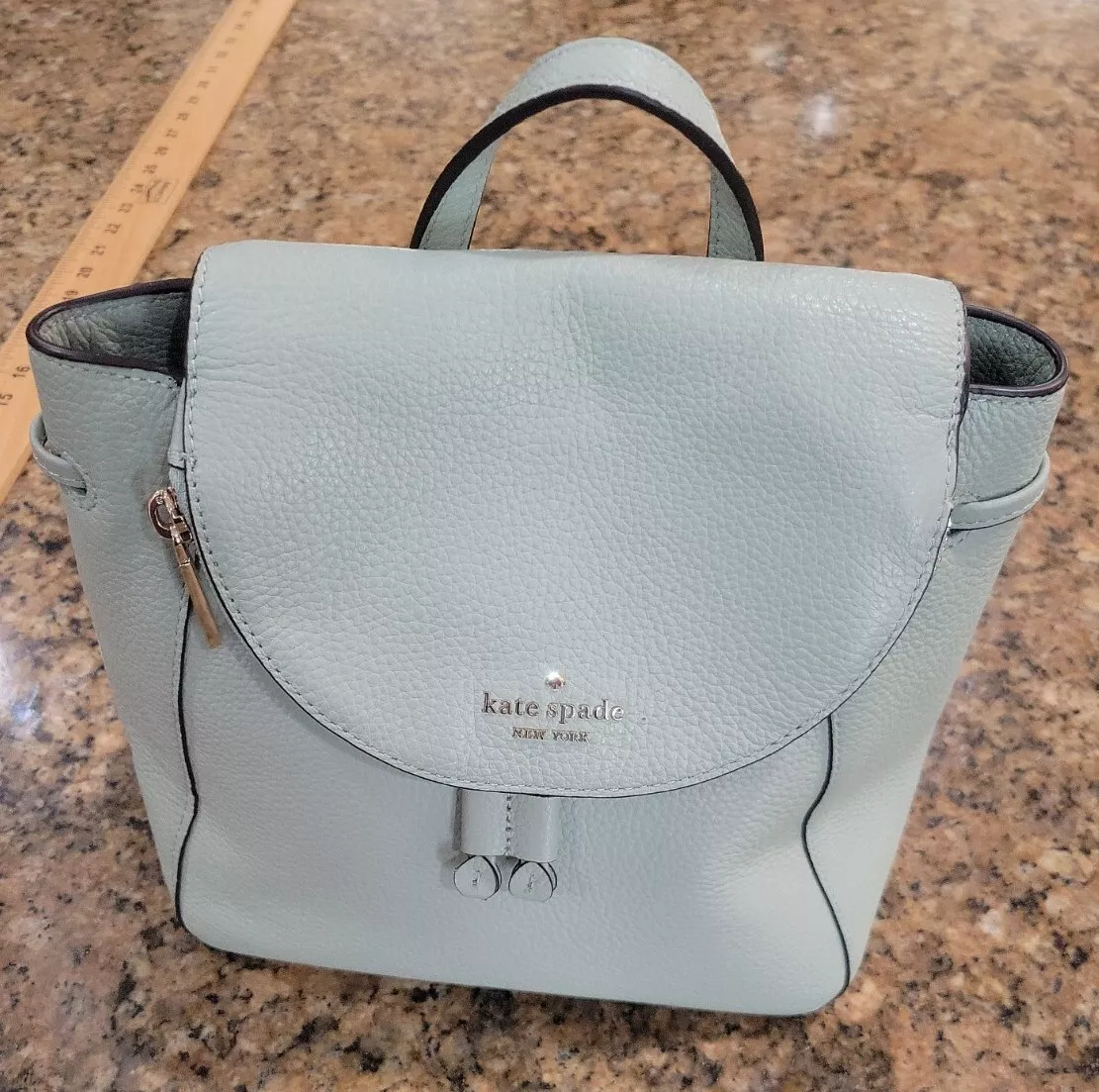Kate Spade Leila Mint Green Pebbled Leather Drawstring Backpack Bag 399 New