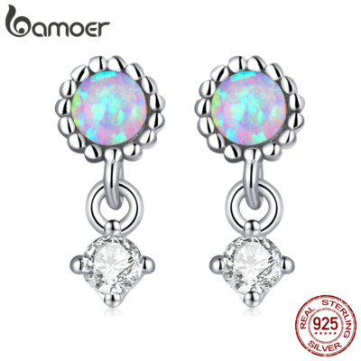 BAMOER S925 Sterling Silber Opal CZ Platin Ohrringe Mode Frauen Party Schmuck