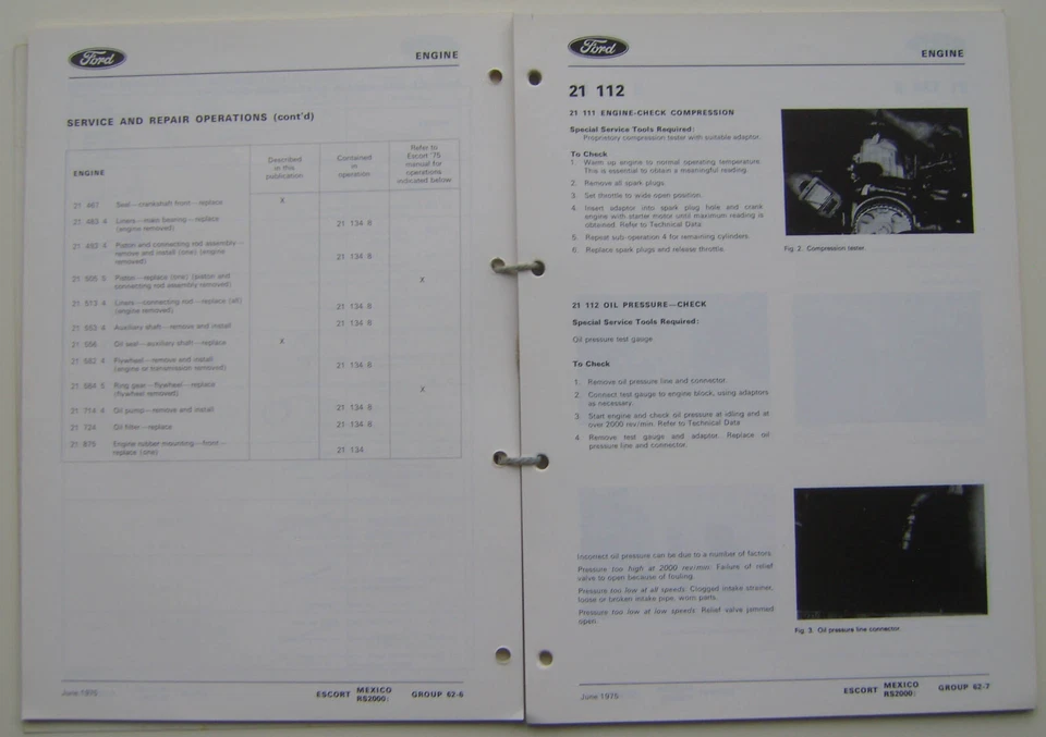 Ford Escort RS 2000 and Mexico Supplementary Workshop Manual 1975 - Image 2 of 2