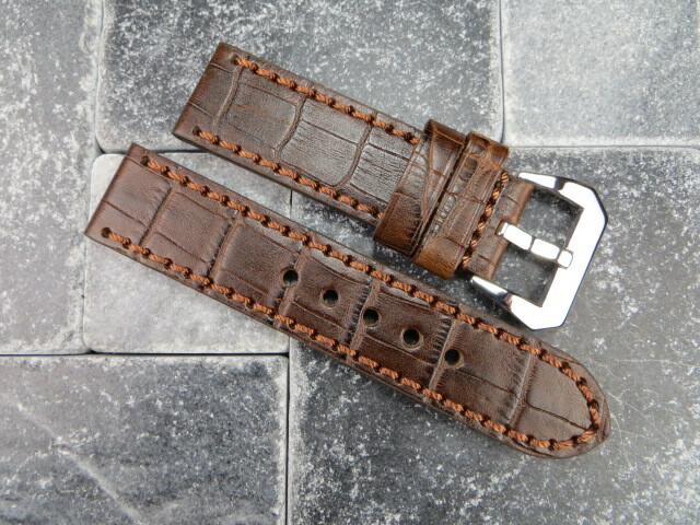 Bracelet Cuir Grainé 24mm Pour Panerai - Couleur Marron, Pré-V - Neuf Sans étiquette