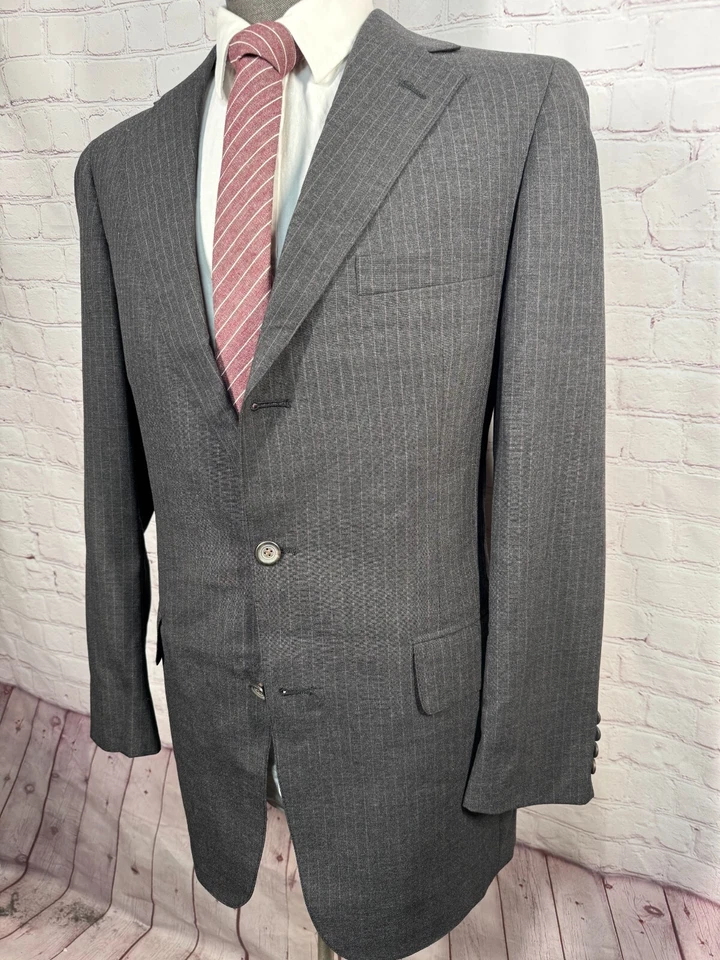CHAPS By Ralph Lauren Mens Gray Pinstripe Wool 2pc Suit 38L Jacket 38x34 Pant - Image 3 of 4