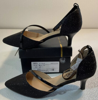 NEW IDIFU Black Glitter Sparkle Point Toe Ankle Strap Low Heels