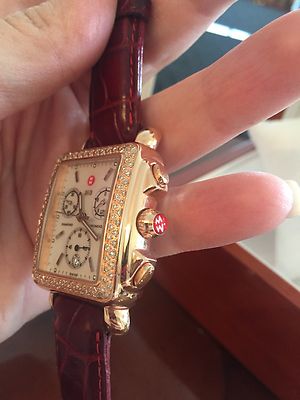 Michele early 2000s Deco, Chronograph with Alligator Leather Strap Michele Rose Gold Deco Diamond .60ct Alligator Leather Watch  main image 3