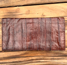 Vintage Eel Skin Wallet Brown Burgundy Fold Over