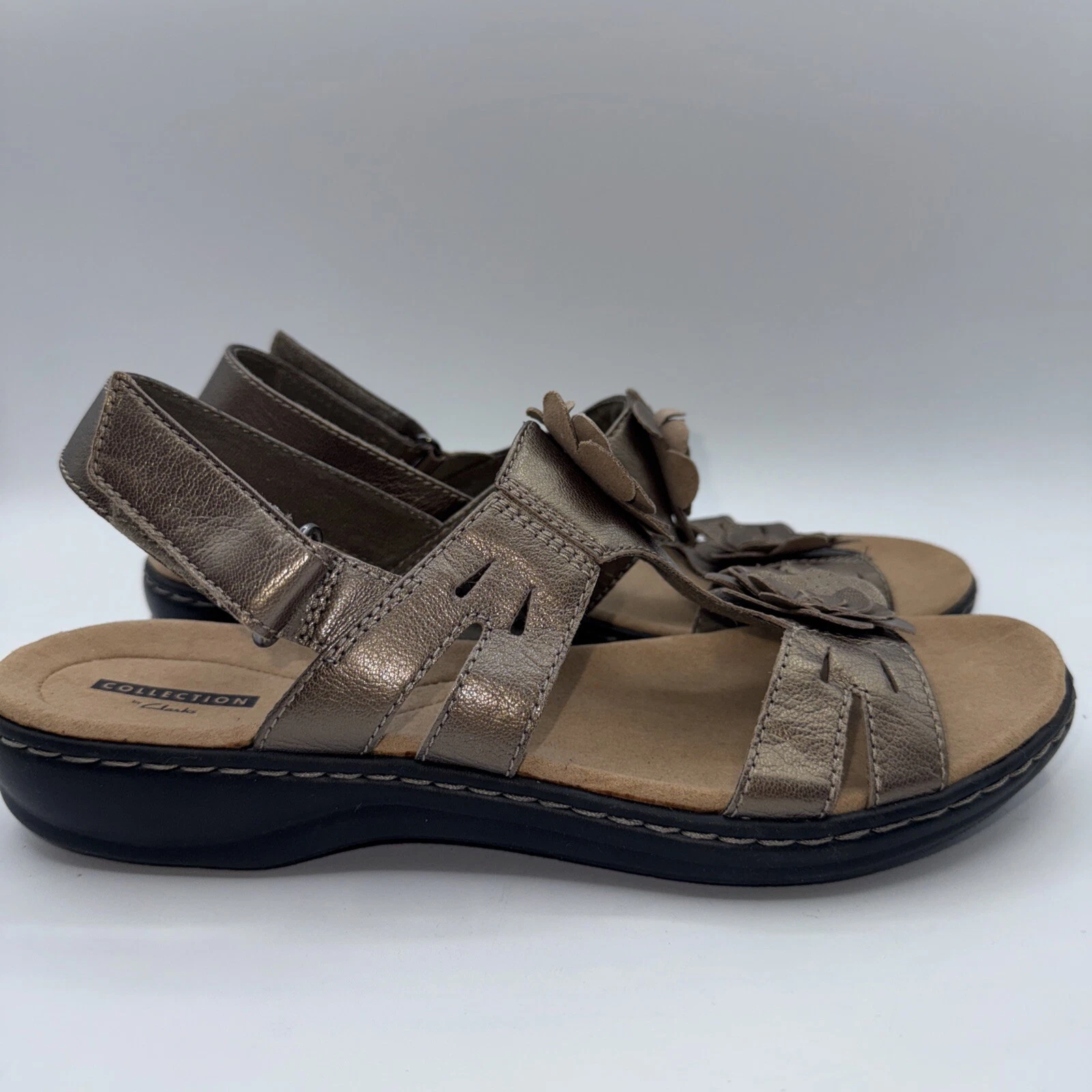 CLARKS Collection Morbido Cuscino Tomaia in Pelle Peltro con Disegno Floreale Tg 9 5 W