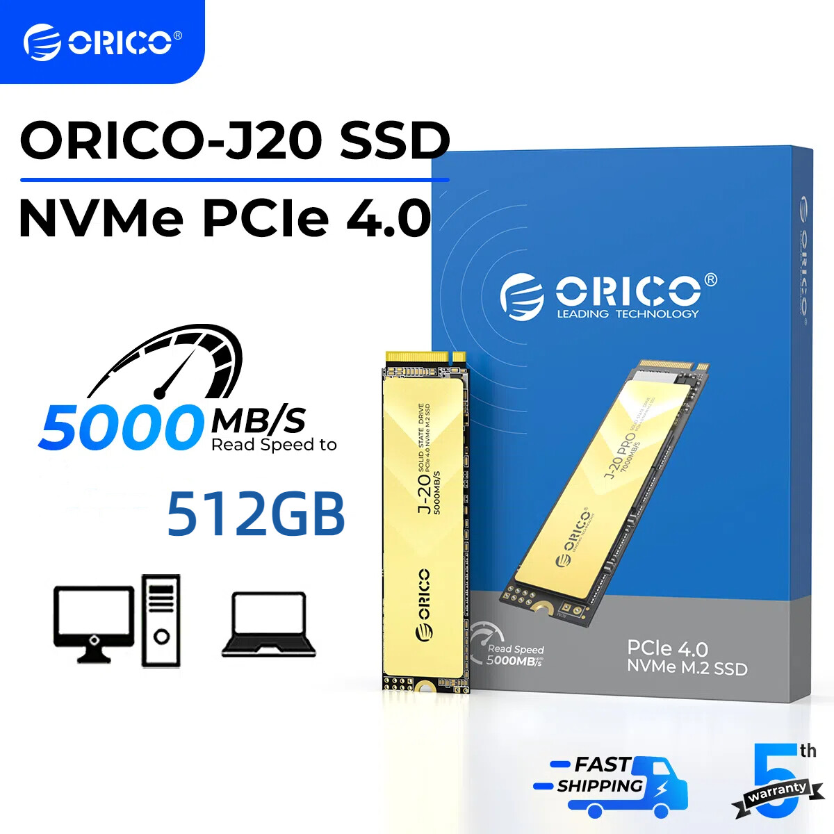 ORICO 512GB M.2 NVMe SSD 5000Mb/s PCIe 4 NVMe Gen4*3 Internal