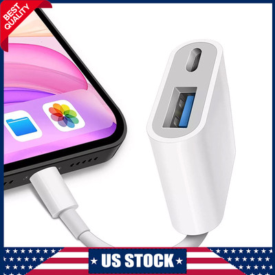 Usb Female Otg Adapter  With Charging Port For Iphone Ipad White 2025