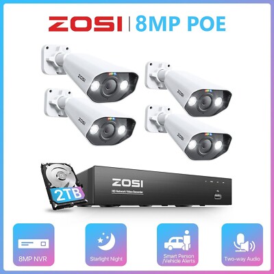 ZOSI 8MP 4K IP Camera Audio PoE Security System Home Outdoor CCTV System 2TB HDD