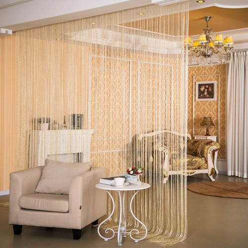 Gold Tassel String Door Curtain Beads Room Divider Crystal Fringe Window Panel - Picture 2 of 4