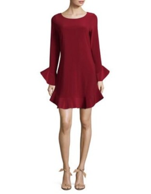 Laundry by Shelli Segal Dark Red Size 8 Ruffle Sleeve and Hem Shift Dress New
