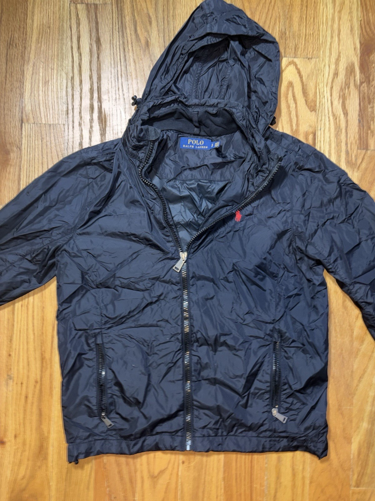 Polo Ralph Lauren Performance Windbreaker Jacket Men Small Black Hooded Pony