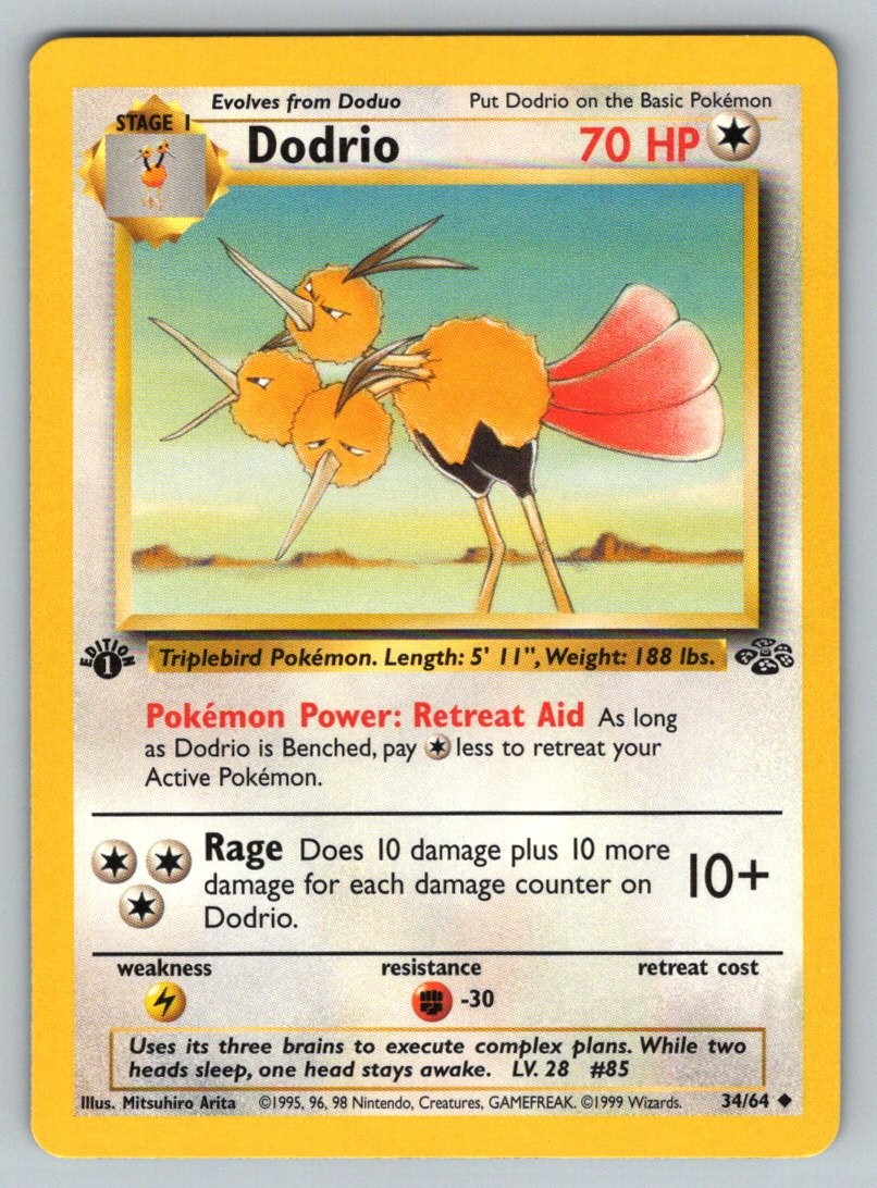 Dodrio #34/64 1st Edition Jungle (Mitsuhiro Arita) Pokemon Card - LP