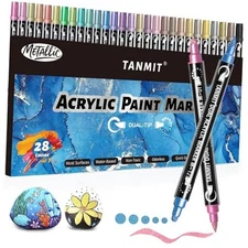 Metallic Colors Acrylic Paint Markers, Dual Tip Acrylic Paint Pens for Rock 28