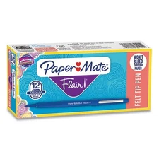 Paper Mate 8410152 Flair Felt Tip Pens, Medium 0.7mm, Blue Ink & Barrel, Dozen