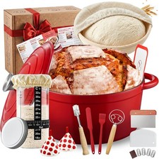 Sourdough Starter Kit with Enamel Cast Iron Pot 6.5 QT for Bread Baking 