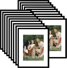 18 Packs 11x14 Picture Frames, Display 8x10 with Mat or 11x14 Without Mat, Bl...