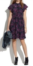 Madewell Dress Night Orchid Silk Flutter Cap Sleeve Navy Pink Floral Size 8 EUC