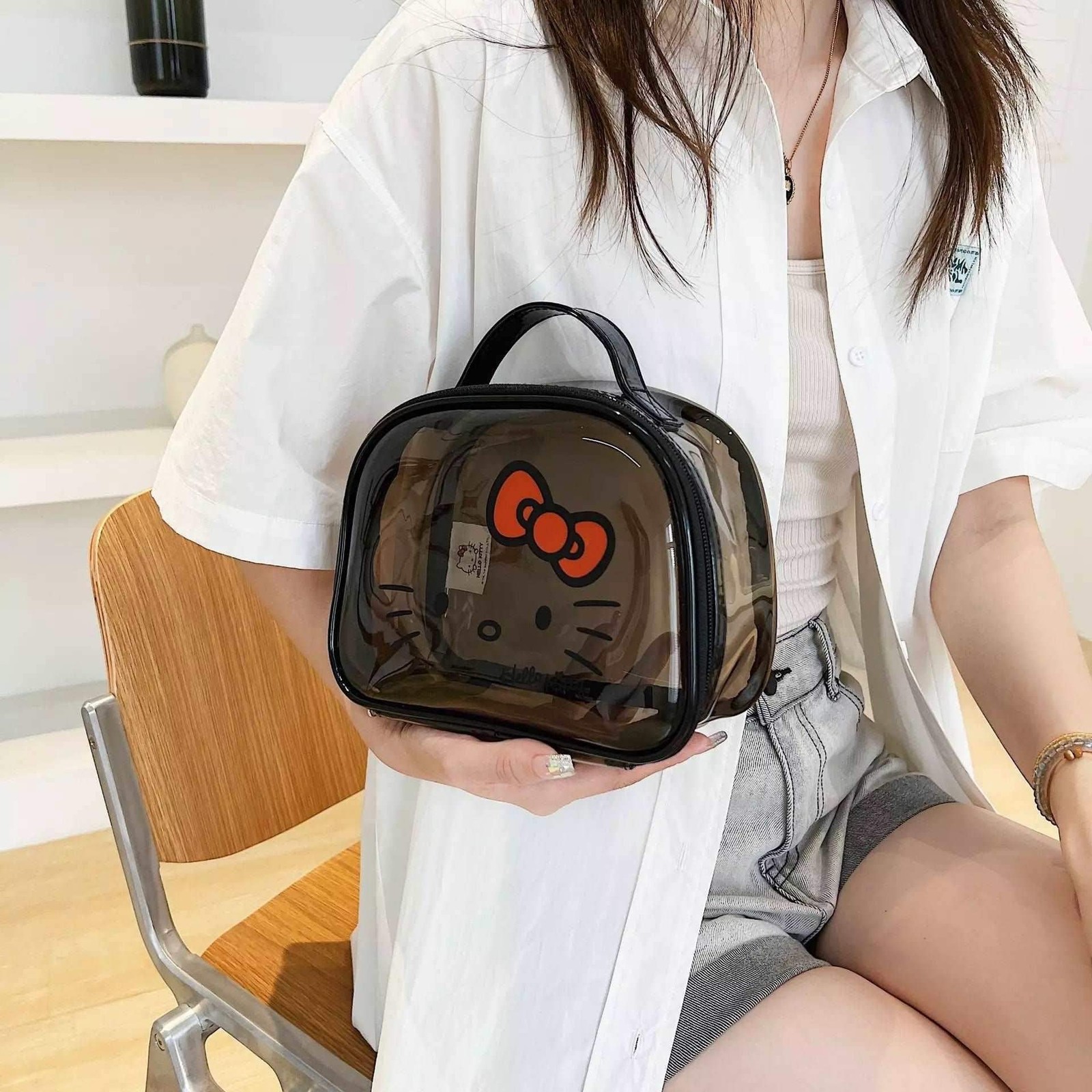 Hello Kawaii Kitty Cosmetic Black Jelly Bag image 2