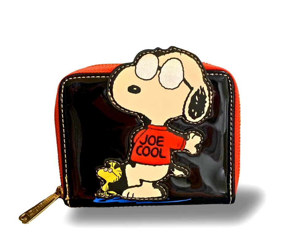 Loungefly Peanuts Snoopy Joe Cool Zip Wallet Black Patent Faux Leather Purse New - Image 2 of 4