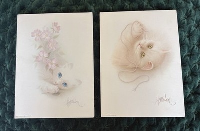 Vintage Harrison Cat Kitten Prints 1984 Mediaworld 9x12 Foam Board Set of 2 Cats